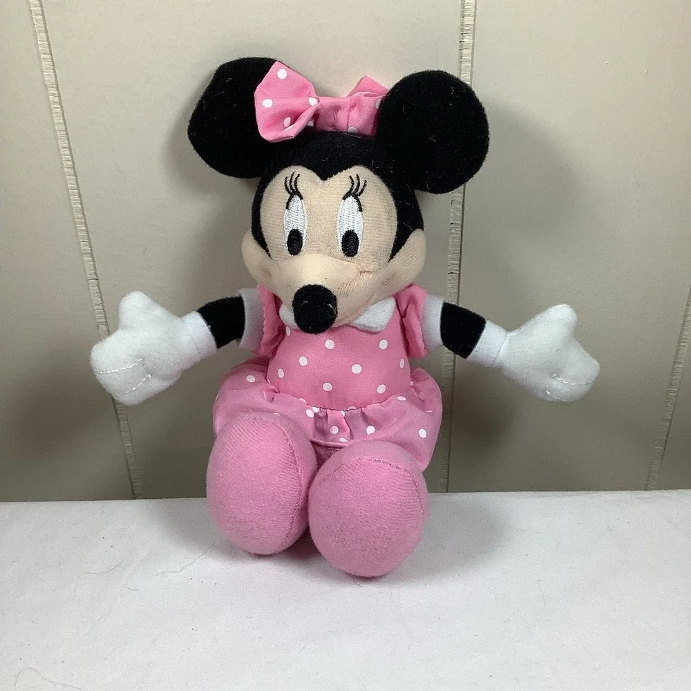 Disney Minnie Mouse Plush Pink Polka Dot Dress Bow‎ Stuffed Toy